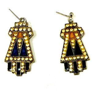 RARE And COLLECTIBLE French Designer Pierre Bex Vintage Enamel Art Deco Earrings